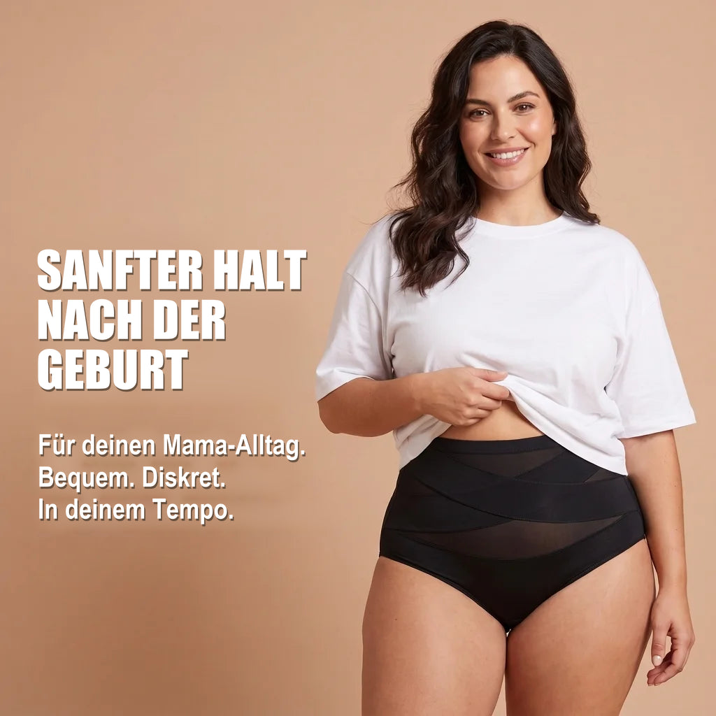 Frau trägt den Lindea Postpartum-Slip in Schwarz – sanfter Halt nach der Geburt
