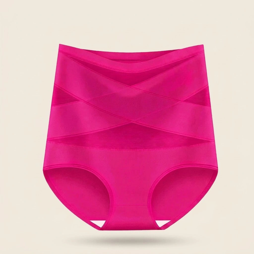 Lindea Postpartum-Slip in Pink – Produktansicht von vorne mit hohem Bund und gekreuzten Bändern